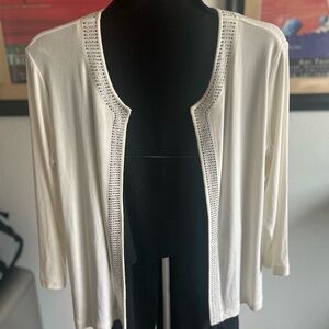 Chico's Traveler’s Cream Cardigan with Studded Rhinestone Detail
